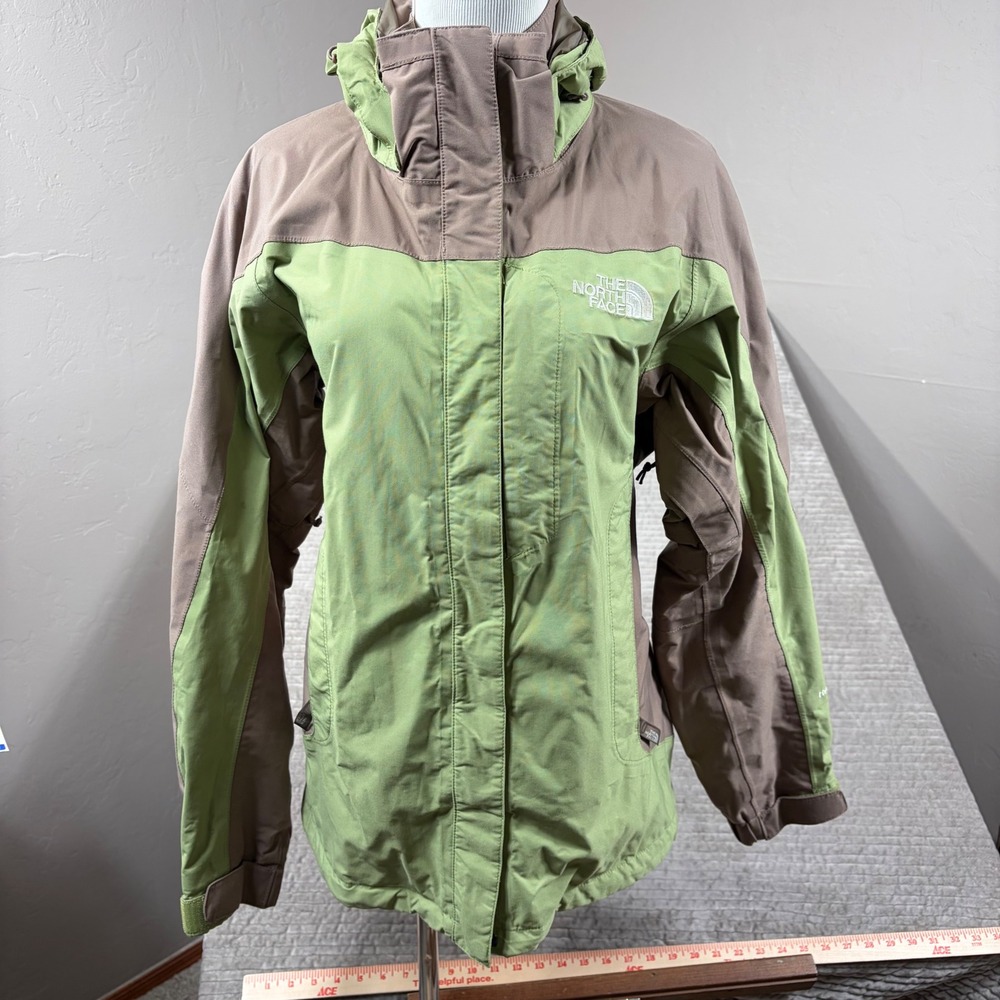 The North Face HyVent Hooded Ski Jacket Womens L Green Brown Waterproof Shell